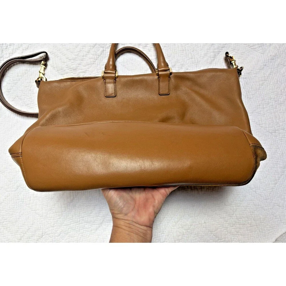 Tory Burch Natalie Patchwork Satchel Camel Brown Size Large Crossbody Strap